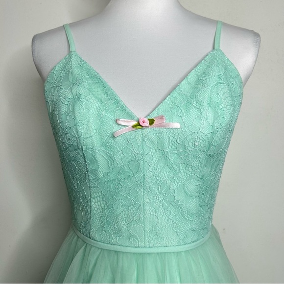 Davids Bridal Fairy Princess Dress Mint Green Chantilly Lace Tulle Fit & Flare - Picture 4 of 9